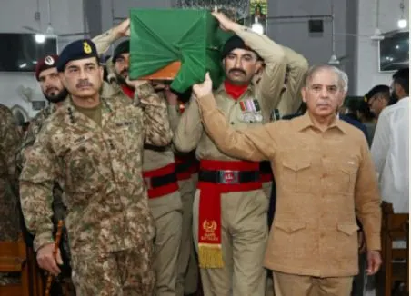 Prime Minister Muhammad Shehbaz Sharif attends the funeral of sepoy Haroon William