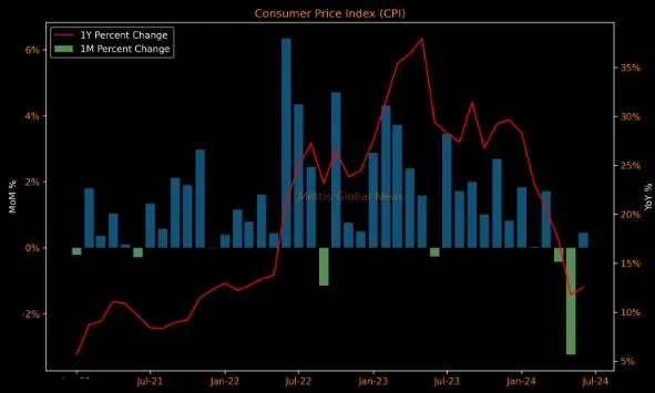 June 2024 CPI Inflation Rises to 12.6% YoY, Driven by Housing and Food Costs