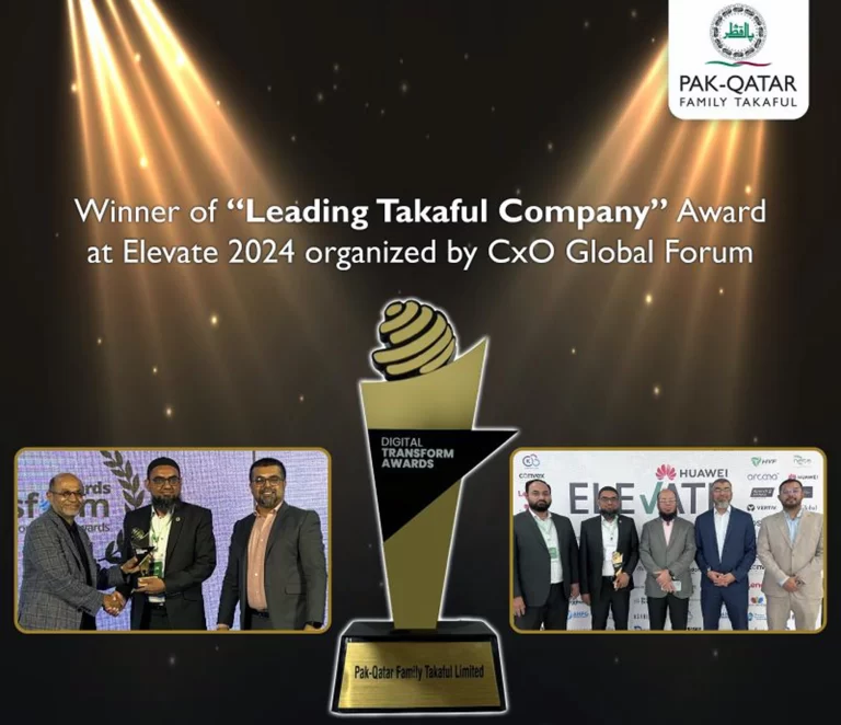 Pak-Qatar Family Takaful Wins “Leading Takaful Company” Award at Elevate 2024, organized by CxO Global Forum