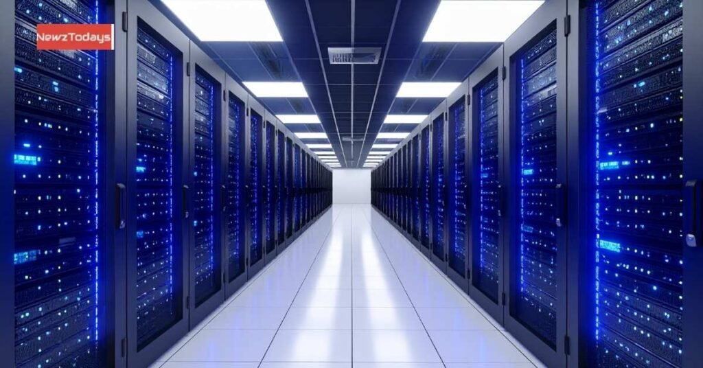 Rows of servers in a data center