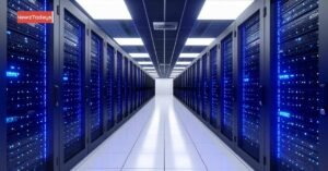 Rows of servers in a data center