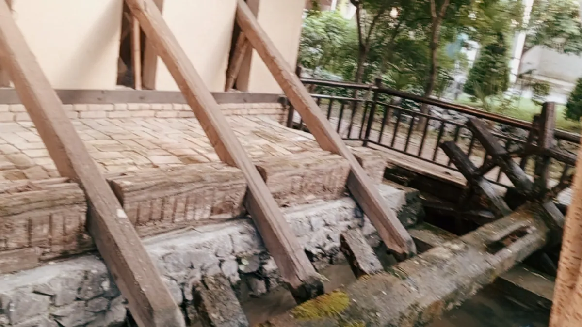 Wooden water-powered hammers used for traditional Samarkand paper making